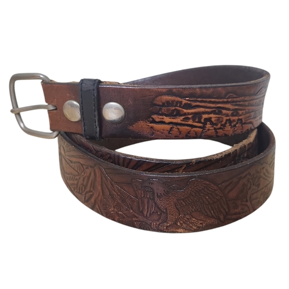 Eagle Mountains Etched Sun Leather Belt - Picture 1 of 8